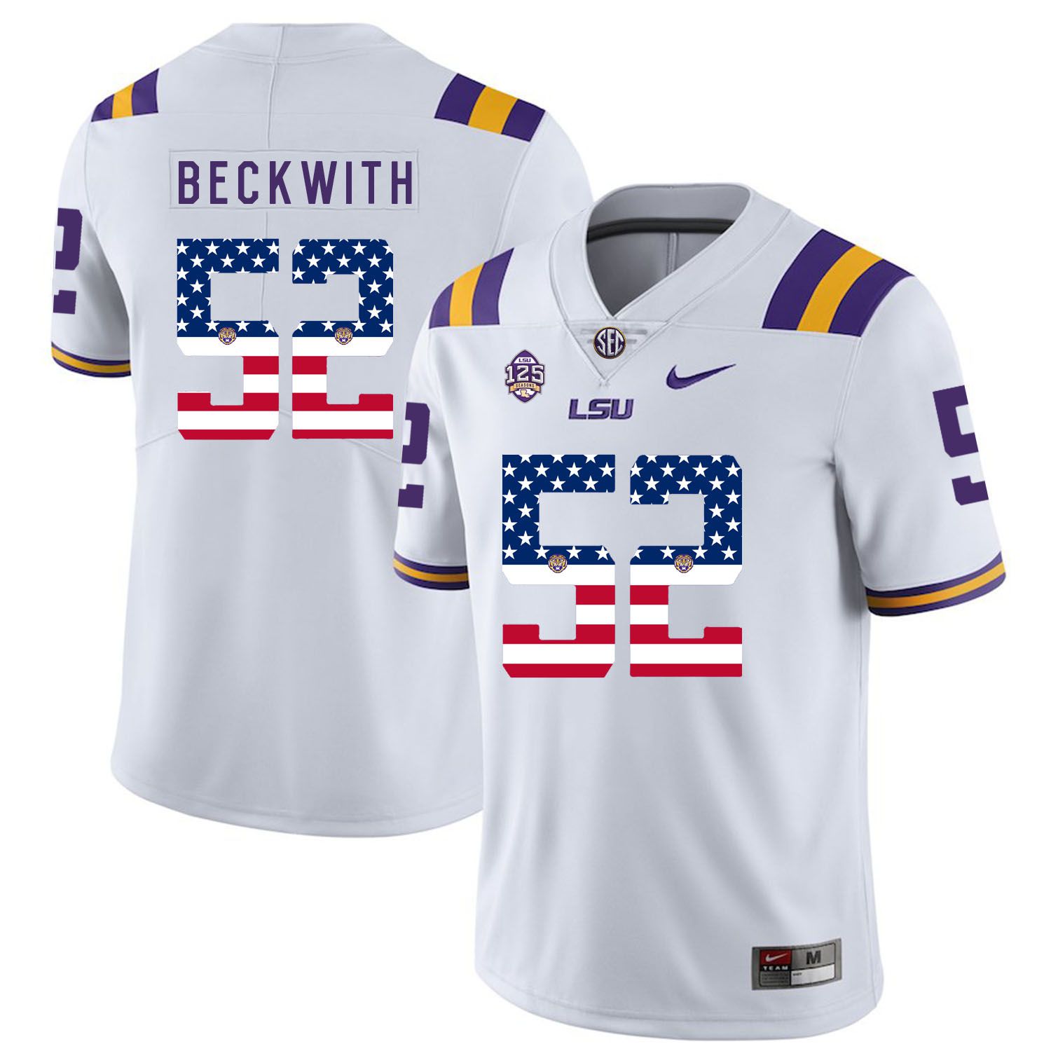 Men LSU Tigers 52 Beckwith White Flag Customized NCAA Jerseys